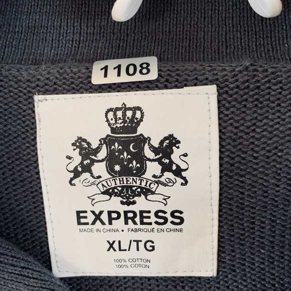 Express Men's Pullover Shawl Button Neck Knit Sweater 100% Cotton Gray Size XL - Picture 3 of 11